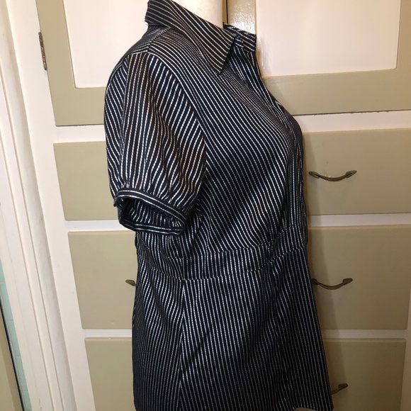 Apt.9 Pin Strip Silver & Black Shiny Button Down Blouse - Picture 3 of 9